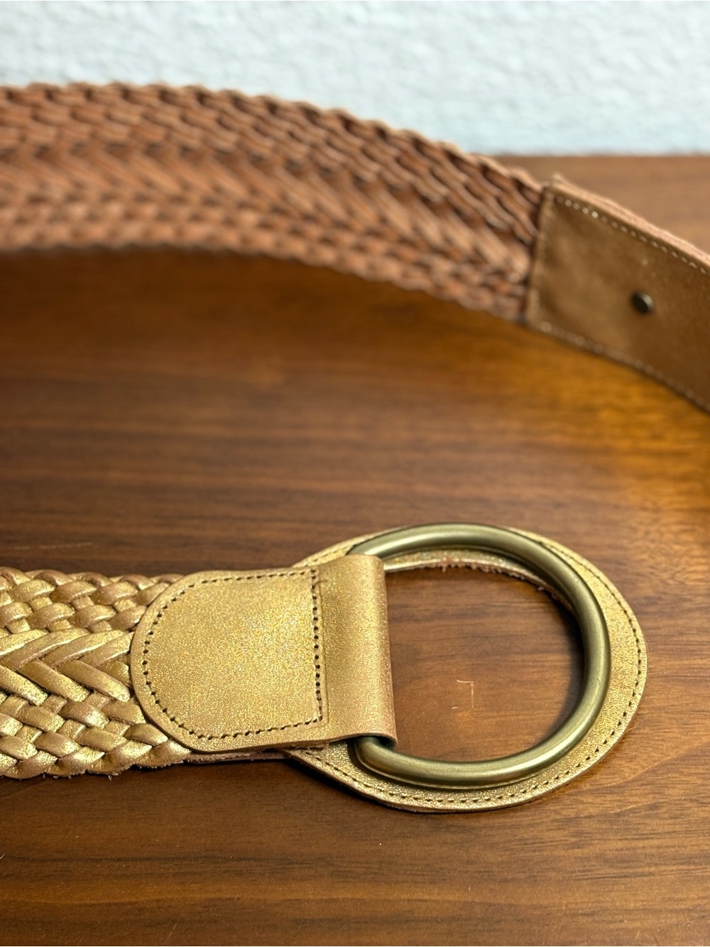 Linea Pelle genuine leather braided belt metallic gold